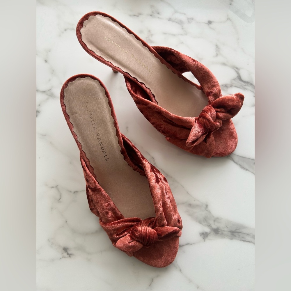 EXC Loeffler Randall Velvet Luisa Brisque Kitten Heel Bow Mules 6.5